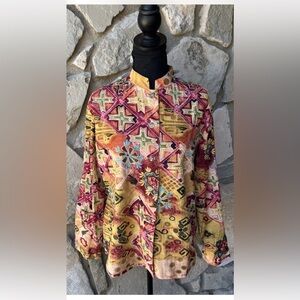ios Jacket Small Southwestern Batik Print Embroidered Lined‎ Button Front EC